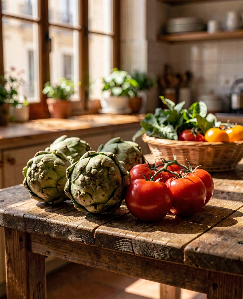 Ingredientes frescos en cocina de Madrid